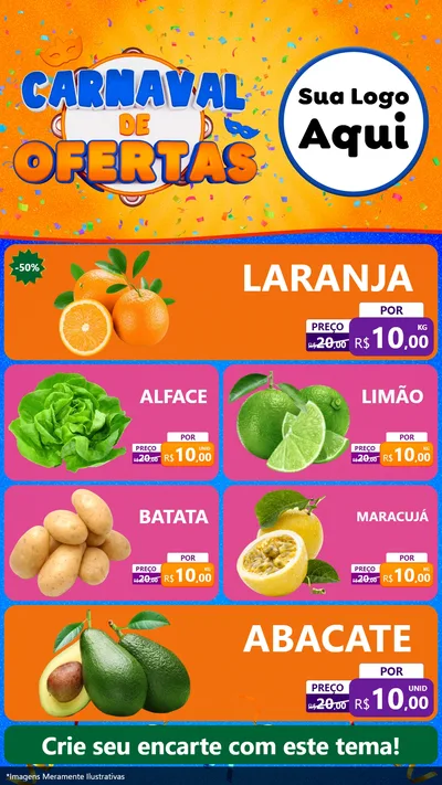 Modelo de TV para TV Vertical com o tema Carnaval de Ofertas para Hortifrúti