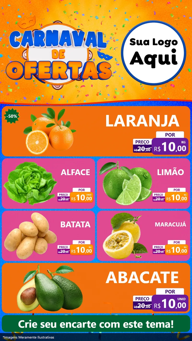 Modelo de TV para TV Vertical com o tema Carnaval de Ofertas para Hortifrúti
