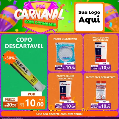 Modelo de Rede Social para Feed Facebook com o tema Pré-Carnaval Com Economia para Embalagens