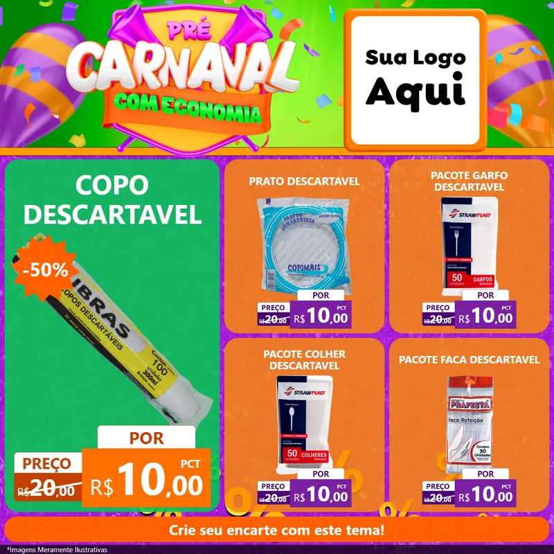 Modelo de Rede Social para Feed Facebook com o tema Pré-Carnaval Com Economia para Embalagens