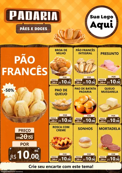 Modelo de Encarte para Encarte A4 Vertical com o tema Padaria Pães e Doces para Padaria