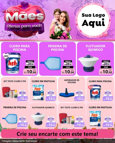 Modelo de Rede Social para Feed Instagram com o tema Dia das Mães Ofertas para Você! para Produtos para Piscina