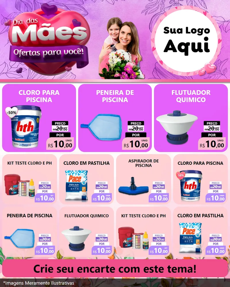 Modelo de Rede Social para Feed Instagram com o tema Dia das Mães Ofertas para Você! para Produtos para Piscina