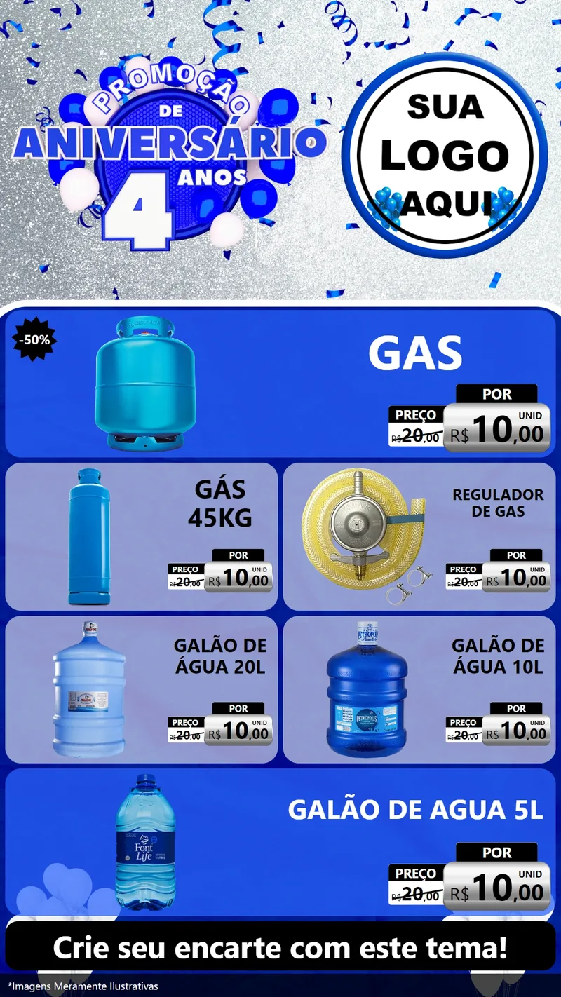 Modelo de TV para TV Vertical com o tema Promoção de Aniversário - 4 Anos para Água e gás