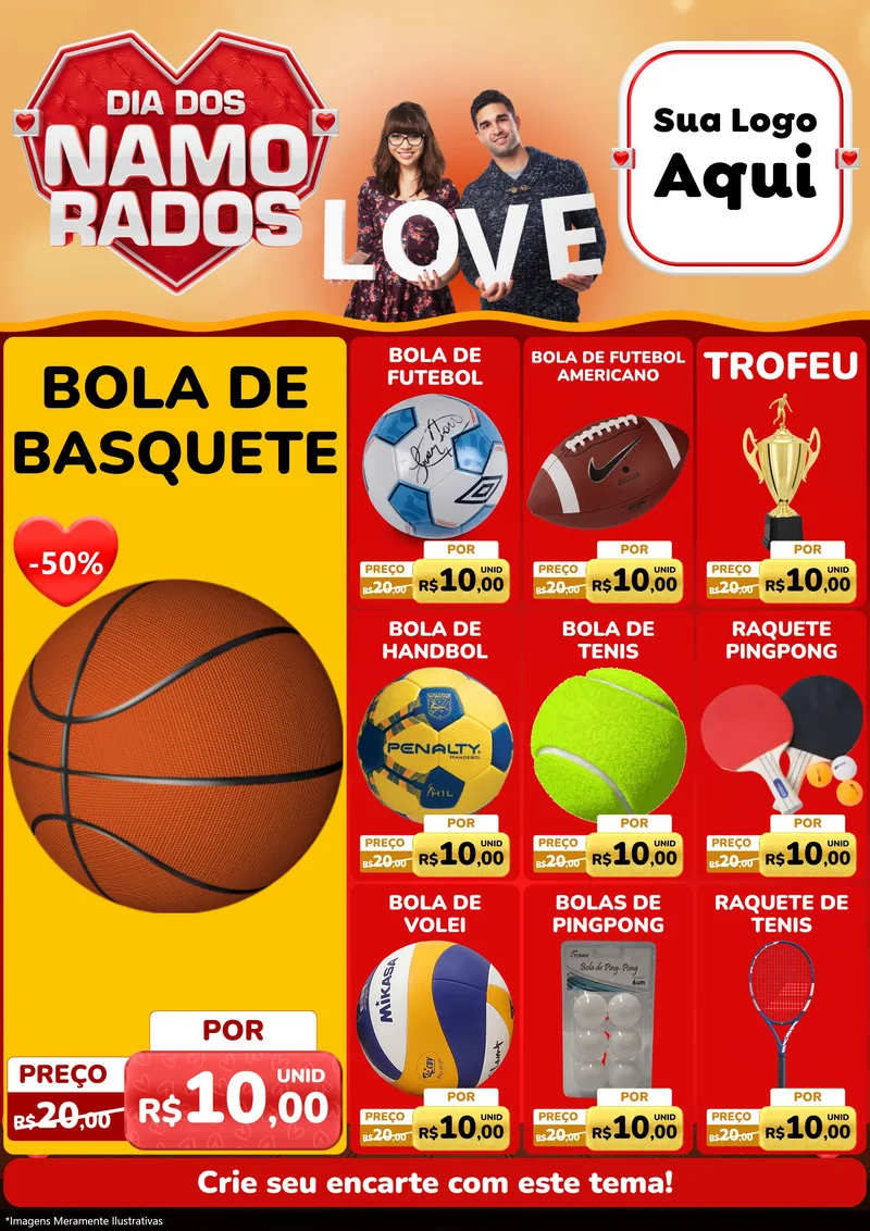 Modelo de Encarte para Encarte A4 Vertical com o tema Dia dos Namorados para Artigos Esportivos