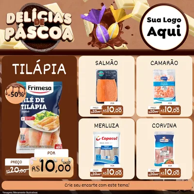Modelo de Rede Social para Feed Facebook com o tema Delícias de Páscoa para Peixaria