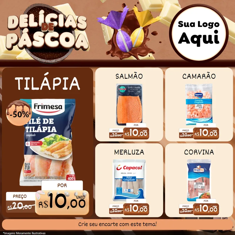 Modelo de Rede Social para Feed Facebook com o tema Delícias de Páscoa para Peixaria