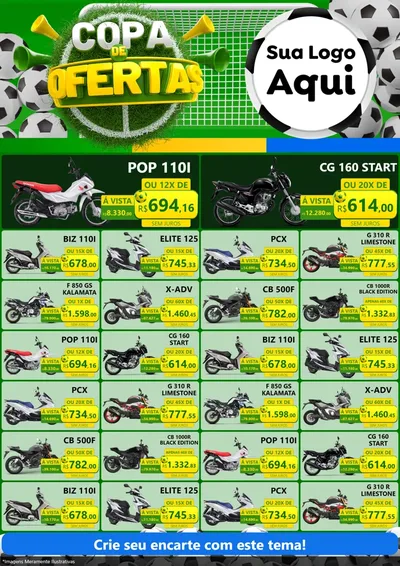 Modelo de Encarte para Encarte A4 Vertical com o tema Copa De Ofertas para Concessionaria de Motos