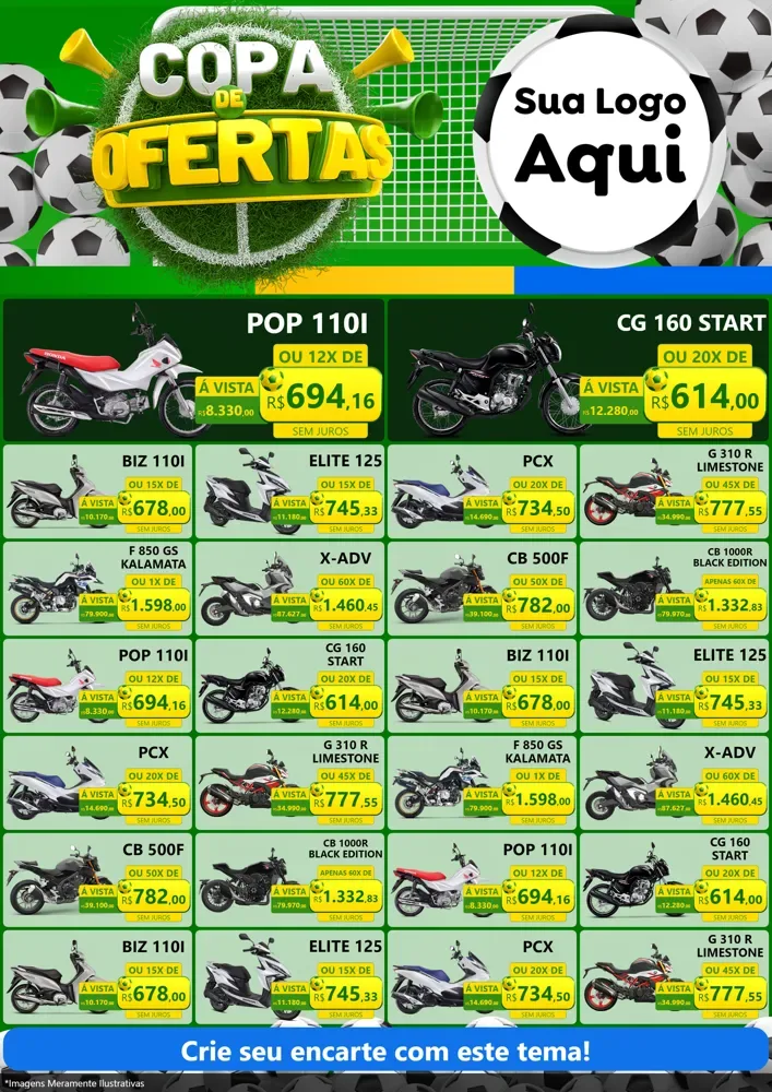Modelo de Encarte para Encarte A4 Vertical com o tema Copa De Ofertas para Concessionaria de Motos