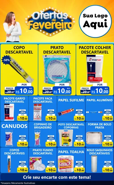 Modelo de Encarte para Encarte Grande com o tema Ofertas de Fevereiro para Embalagens