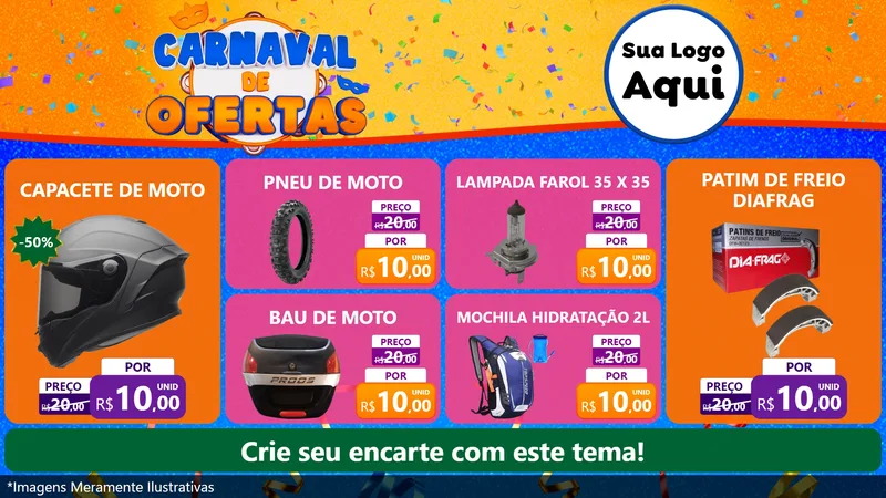 Modelo de TV para TV Horizontal com o tema Carnaval de Ofertas para Moto peças