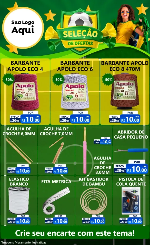 Modelo de Encarte para Encarte Grande com o tema Seleção de Ofertas - Copa para Armarinho e Aviamentos