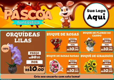 Modelo de Encarte para Encarte A4 Horizontal com o tema Páscoa Fantástica para Floricultura e jardim