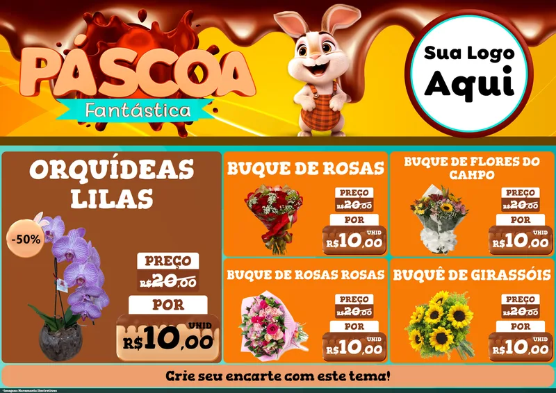 Modelo de Encarte para Encarte A4 Horizontal com o tema Páscoa Fantástica para Floricultura e jardim