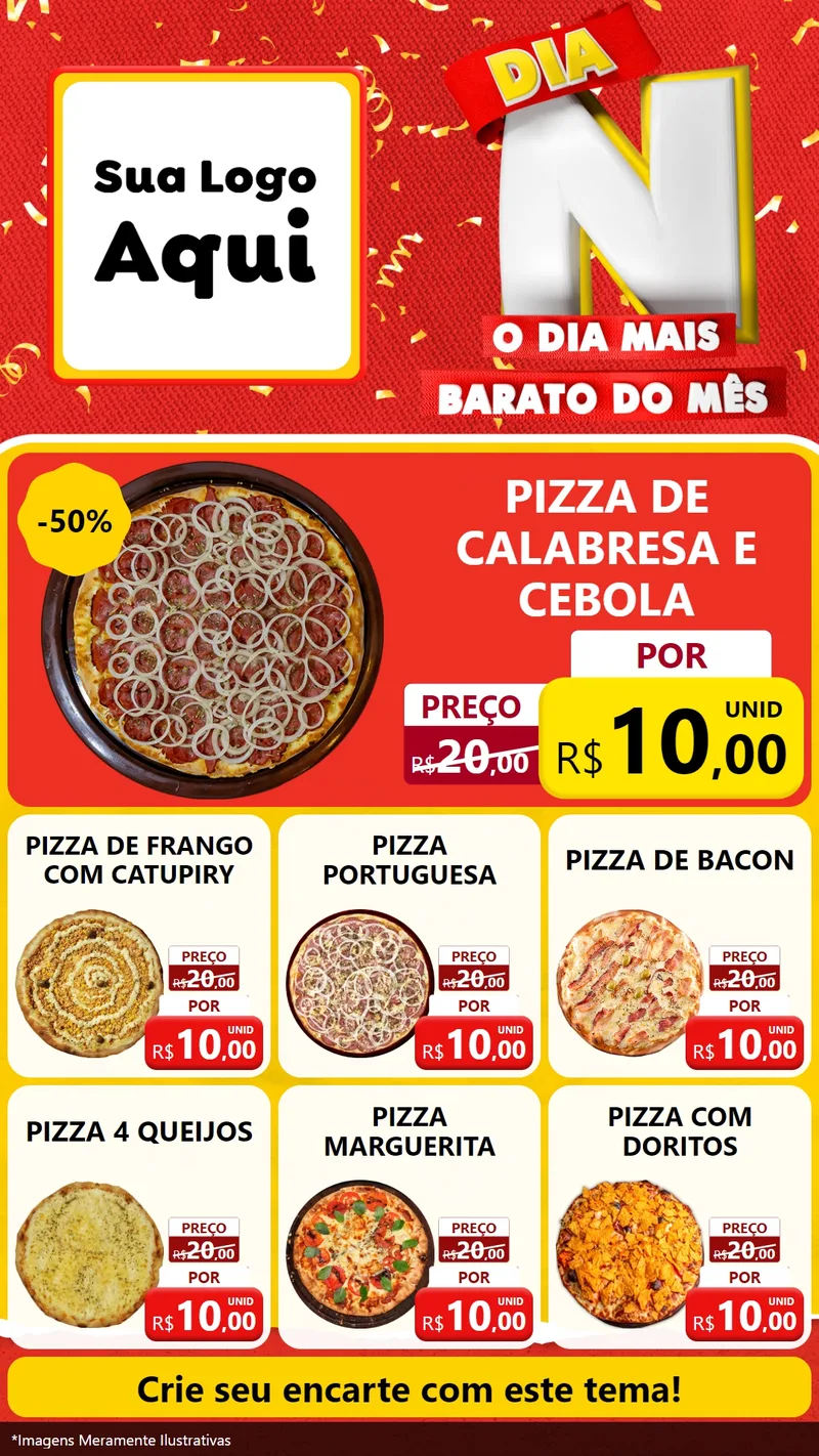 Modelo de Rede Social para Stories com o tema Dia N o Dia Mais Barato do Mês para Pizzaria
