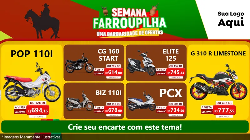 Modelo de TV para TV Horizontal com o tema Semana Farroupilha - Uma Barbaridade de Ofertas para Concessionaria de Motos