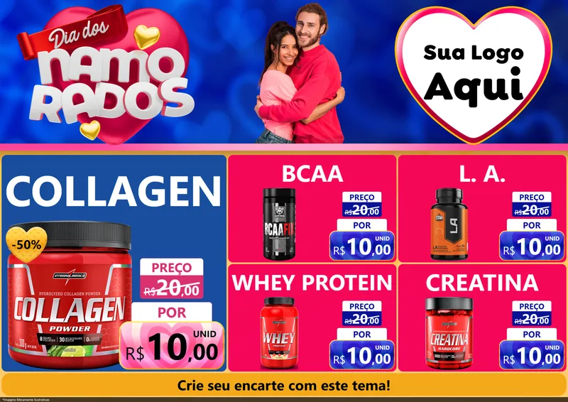 Modelo de Encarte para Encarte A4 Horizontal com o tema Dia dos namorados para Suplementos alimentares