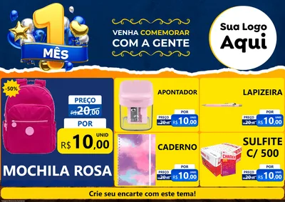 Modelo de Encarte para Encarte A4 Horizontal com o tema Um Mês de Aniversário para Papelaria