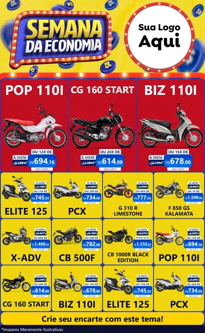 Modelo de Encarte para Encarte Grande com o tema Semana da Economia para Concessionaria de Motos