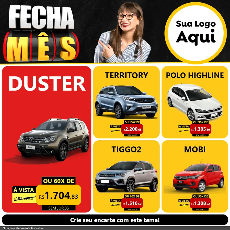 Modelo de Rede Social para Feed Facebook com o tema Fecha Mês para Concessionaria de Carros