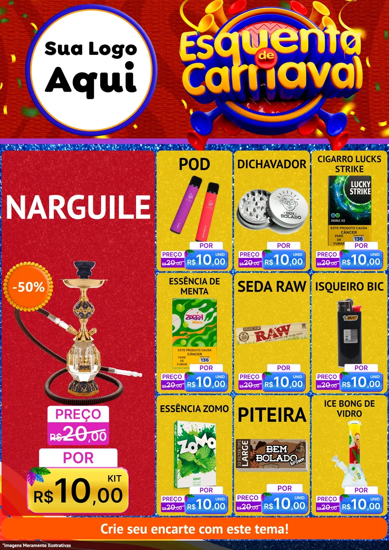 Modelo de Encarte para Encarte A4 Vertical com o tema Esquenta de Carnaval para Tabacaria