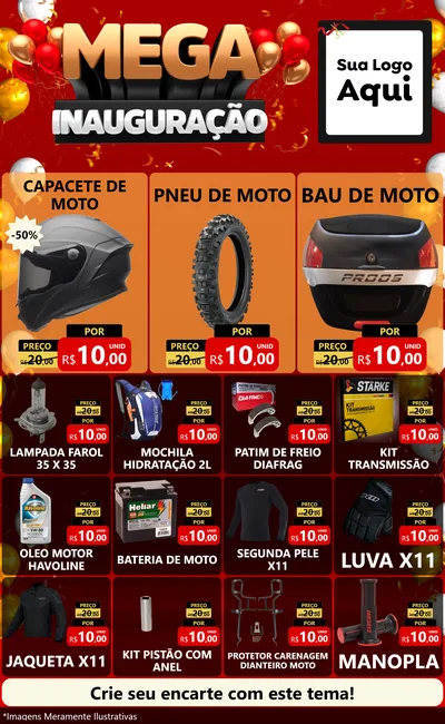 Modelo de Encarte para Encarte Grande com o tema Mega Inauguração para Moto peças