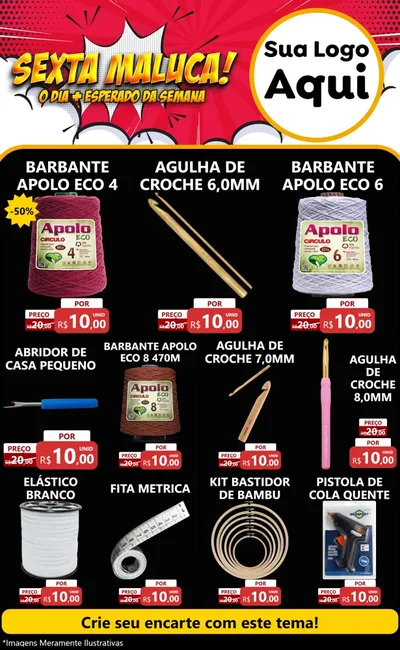 Modelo de Encarte para Encarte Grande com o tema Sexta Maluca! para Armarinho e Aviamentos