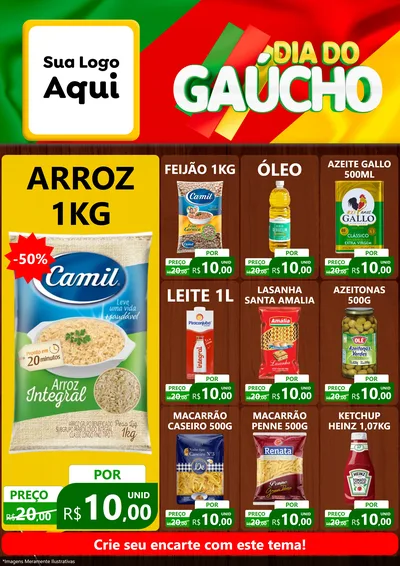 Modelo de Encarte para Encarte A4 Vertical com o tema Dia do Gaúcho para Supermercado