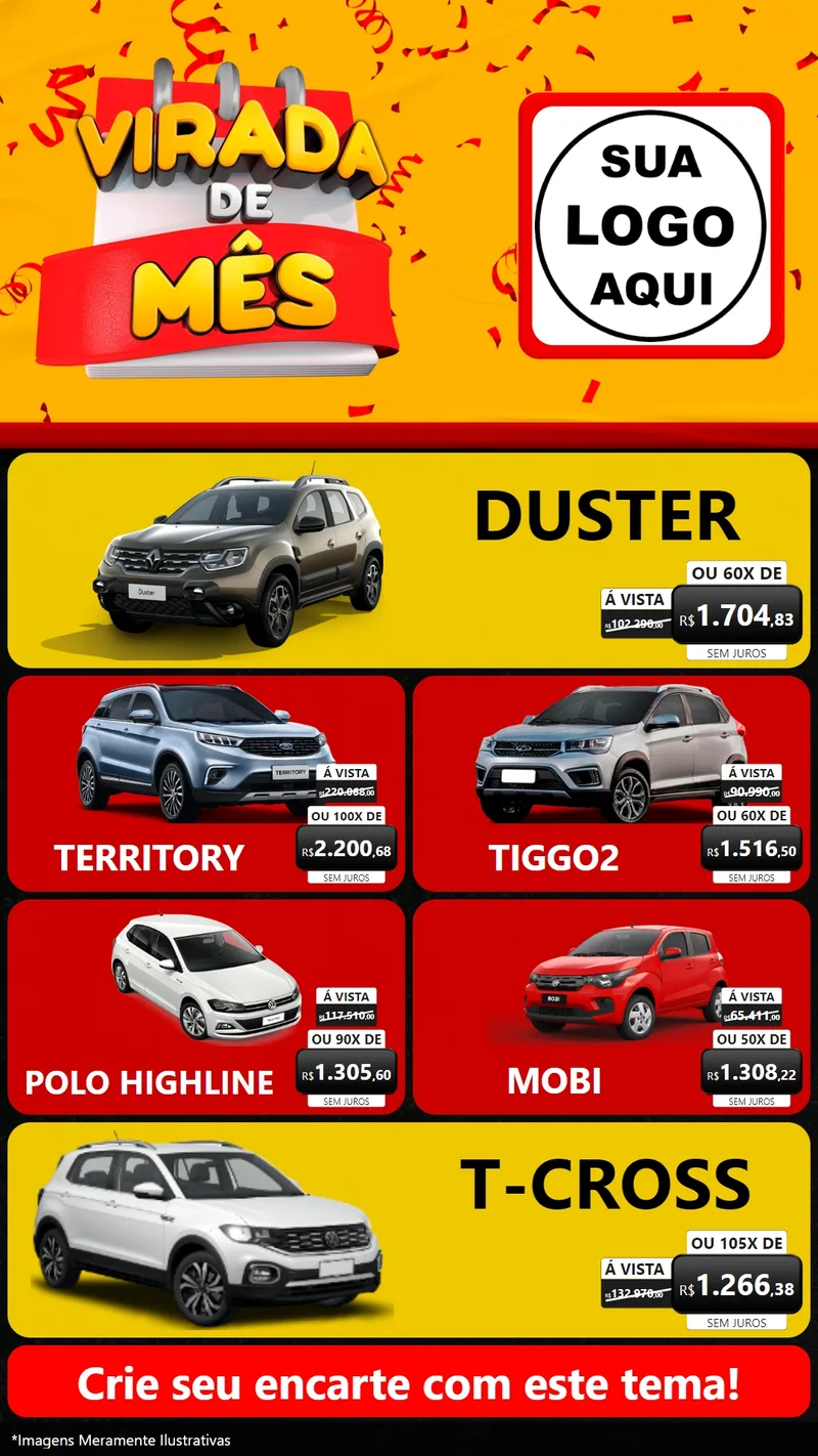 Modelo de TV para TV Vertical com o tema Virada de Mês para Concessionaria de Carros