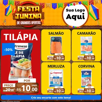 Modelo de Rede Social para Feed Facebook com o tema Festa Junina de Grandes Ofertas para Peixaria