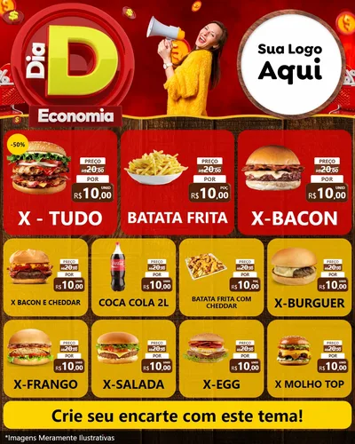 Modelo de Rede Social para Feed Instagram com o tema Dia D Economia para Hamburgueria