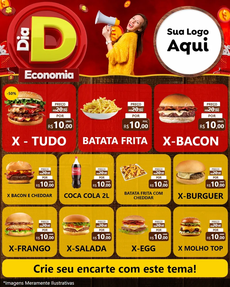 Modelo de Rede Social para Feed Instagram com o tema Dia D Economia para Hamburgueria