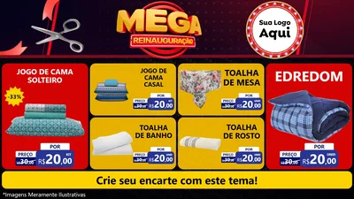 Modelo de TV para TV Horizontal com o tema Mega Reinauguração para Cama, Mesa e Banho