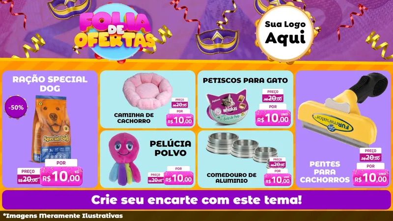 Modelo de TV para TV Horizontal com o tema Folia de Ofertas para Pet Shop