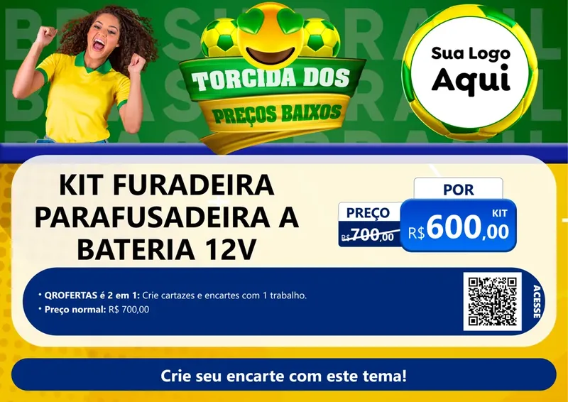 Modelo de Cartaz para Cartaz A4 Horizontal com o tema Torcida dos Preços Baixos - Copa para Maquinas e Ferramentas