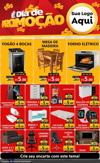 Modelo de Encarte para Encarte Grande com o tema É Dia De Promoção para Móveis e Eletro