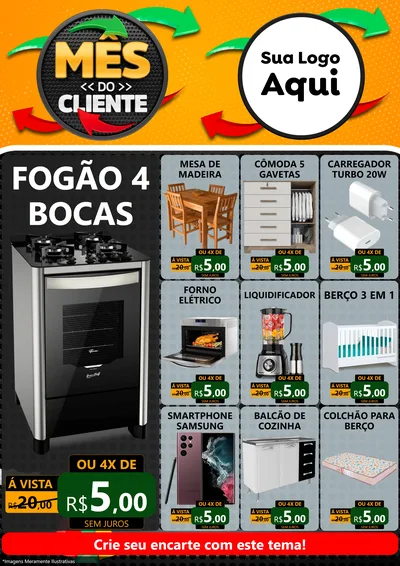 Modelo de Encarte para Encarte A4 Vertical com o tema Mês do Cliente para Móveis e Eletro