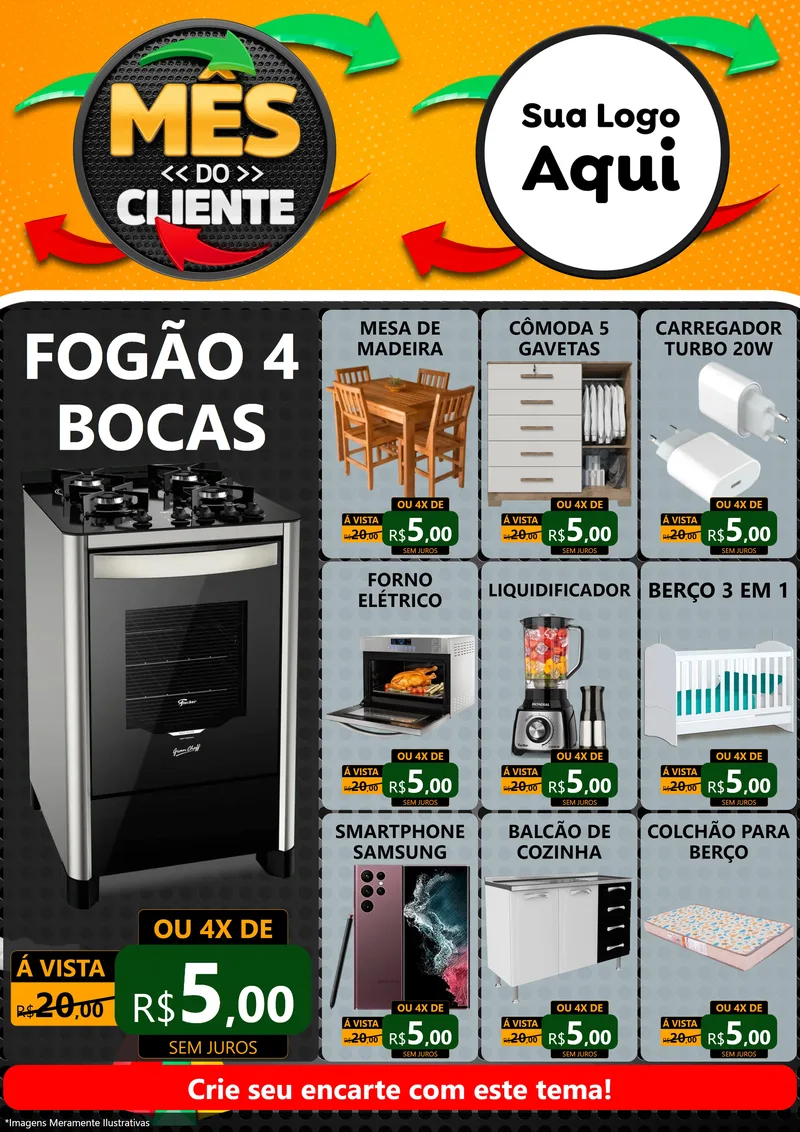 Modelo de Encarte para Encarte A4 Vertical com o tema Mês do Cliente para Móveis e Eletro