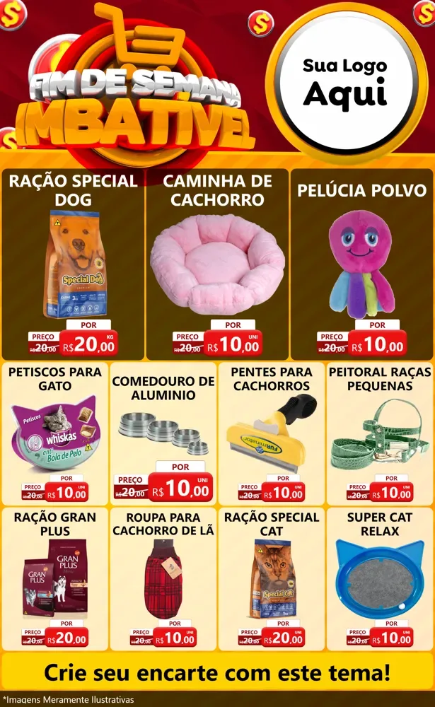Modelo de Encarte para Encarte Grande com o tema Fim de Semana Imbatível para Pet Shop