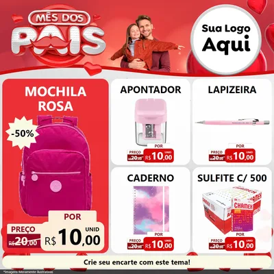 Modelo de Rede Social para Feed Facebook com o tema Mês dos Pais para Papelaria