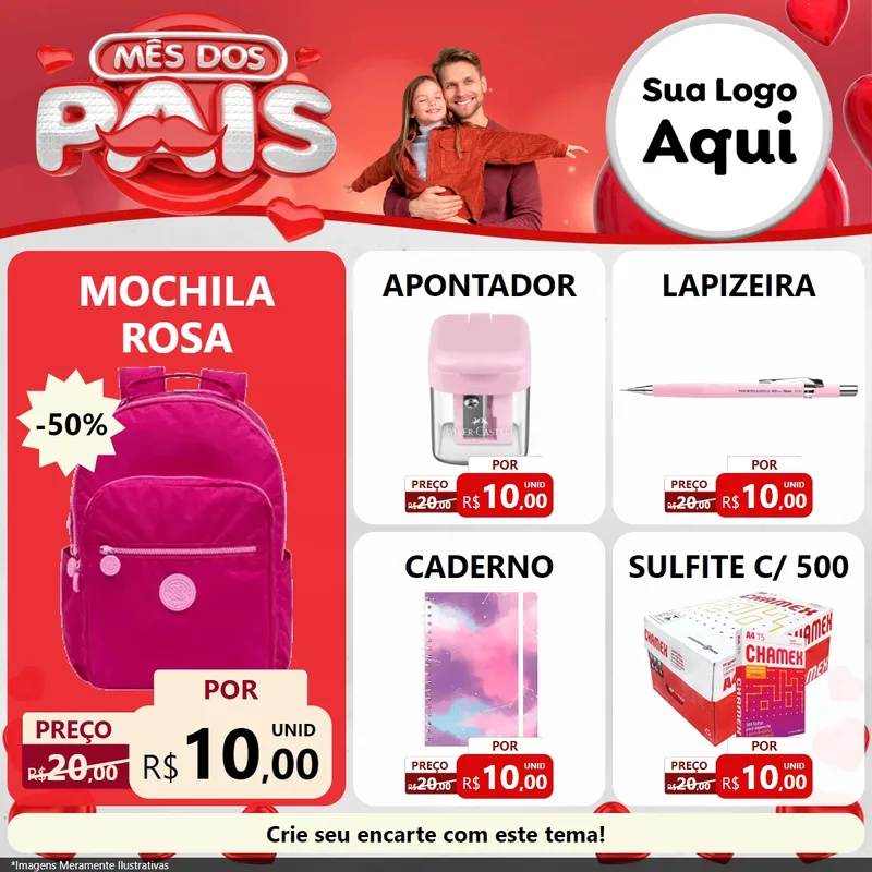 Modelo de Rede Social para Feed Facebook com o tema Mês dos Pais para Papelaria