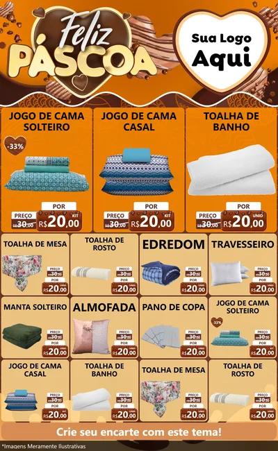 Modelo de Encarte para Encarte Grande com o tema Feliz Páscoa para Cama, Mesa e Banho