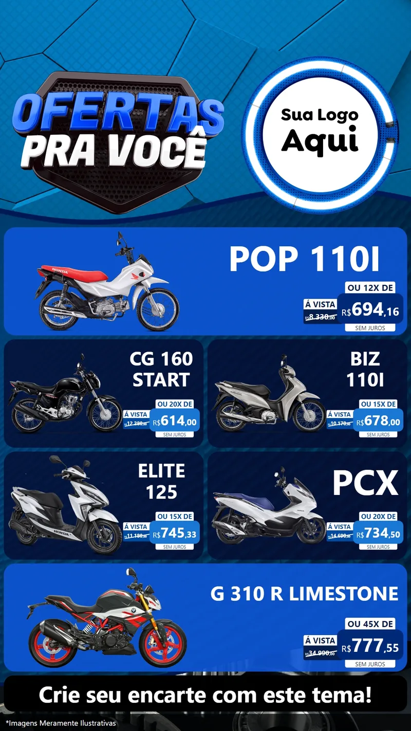 Modelo de TV para TV Vertical com o tema Ofertas Para Você - Auto e Motopeças para Concessionaria de Motos