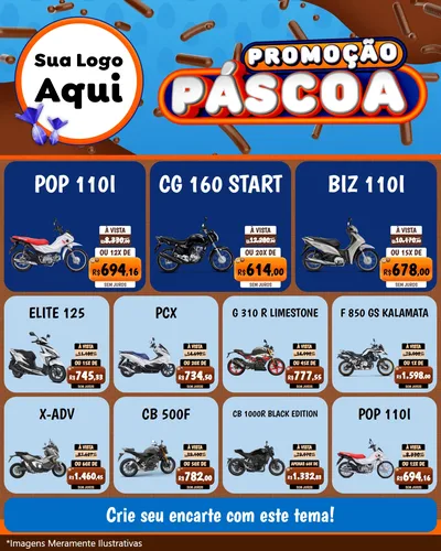 Modelo de Rede Social para Feed Instagram com o tema Promoção Páscoa para Concessionaria de Motos
