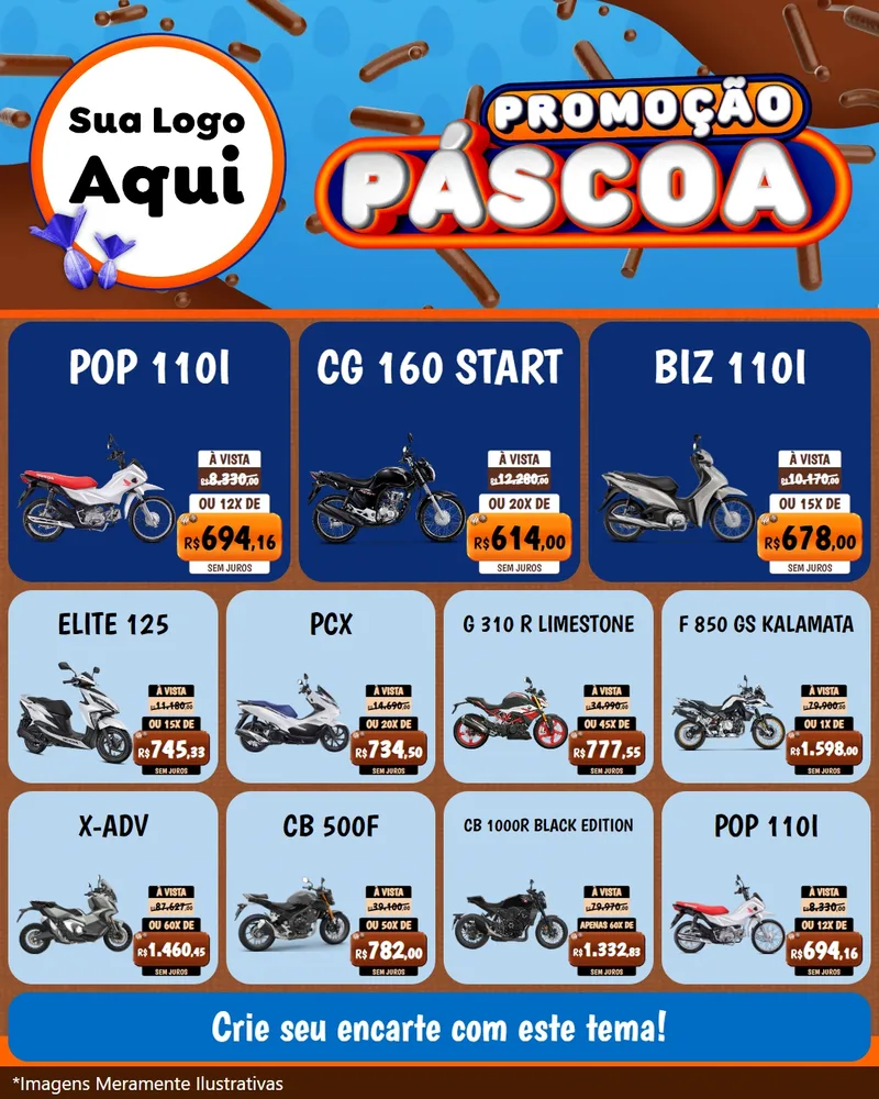 Modelo de Rede Social para Feed Instagram com o tema Promoção Páscoa para Concessionaria de Motos