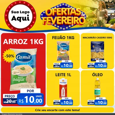 Modelo de Rede Social para Feed Facebook com o tema Ofertas de Fevereiro para Supermercado