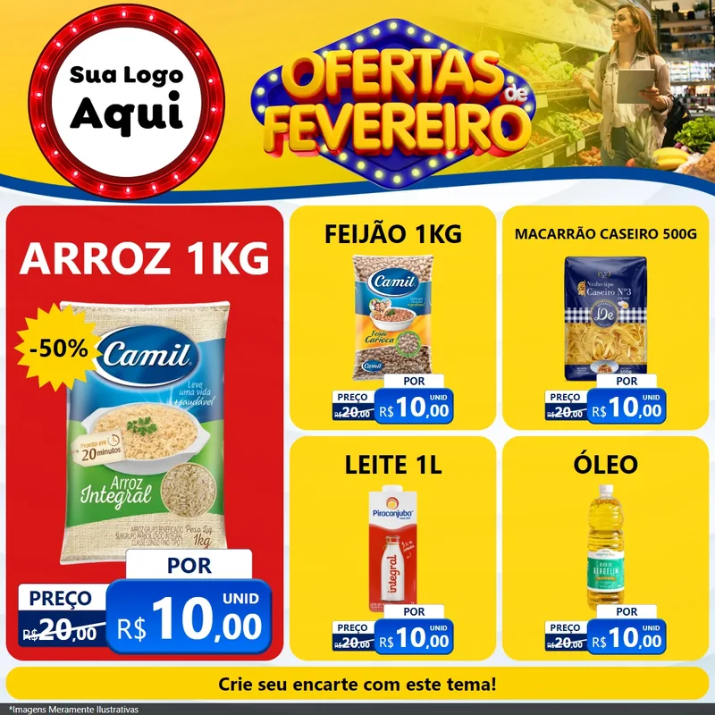 Modelo de Rede Social para Feed Facebook com o tema Ofertas de Fevereiro para Supermercado