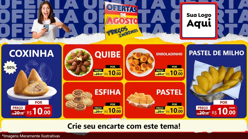 Modelo de TV para TV Horizontal com o tema Ofertas de Agosto - Preços Incríveis para Salgadaria