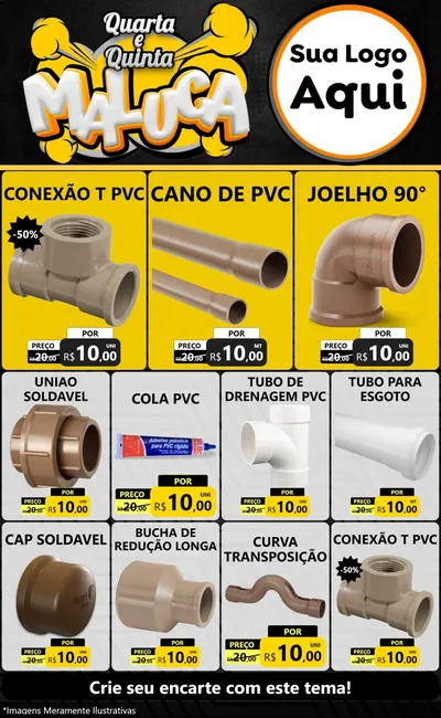 Modelo de Encarte para Encarte Grande com o tema Quarta e Quinta Maluca para Tubos e conexões