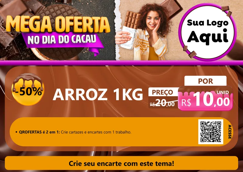 Modelo de Cartaz para Cartaz A4 Horizontal com o tema Mega Oferta no Dia do Cacau para Supermercado